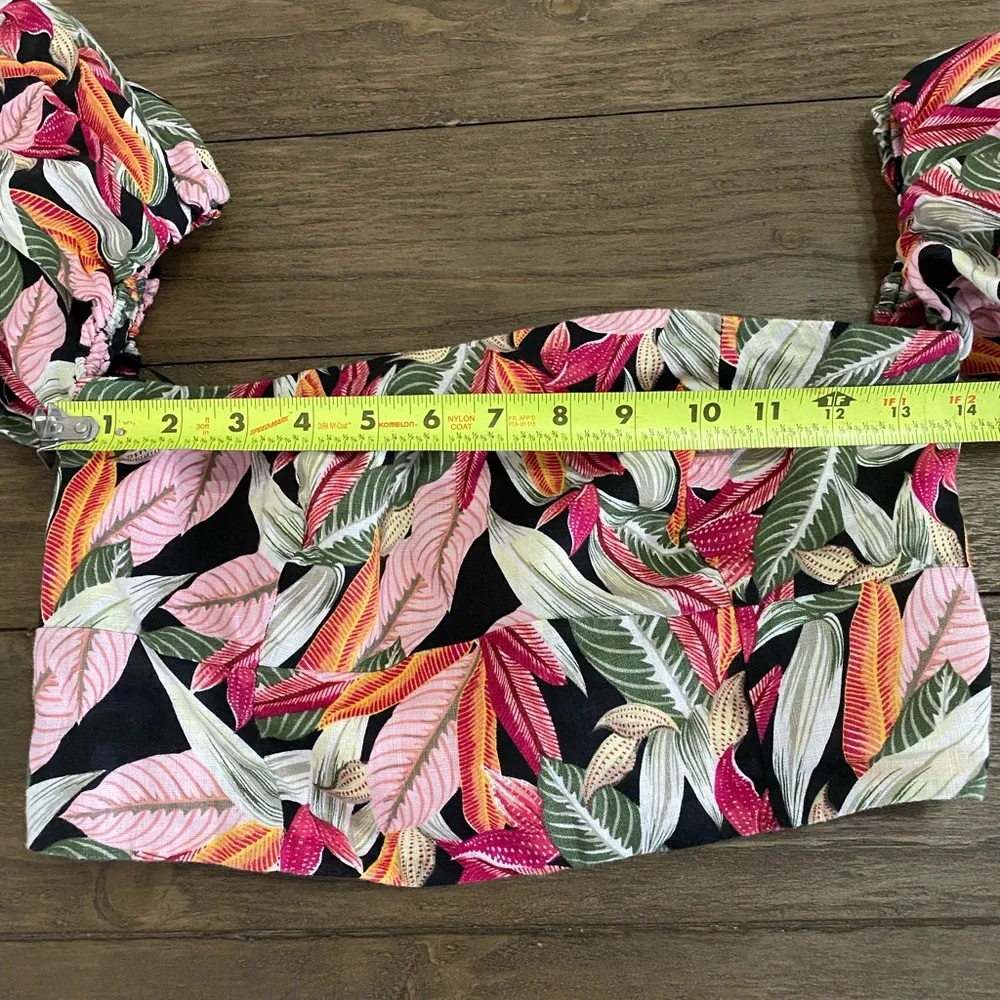 LOFT Linen Tropical Top Off Shoulder Puff Sleeves Resortwear Beach NEW - Picture 3 of 9